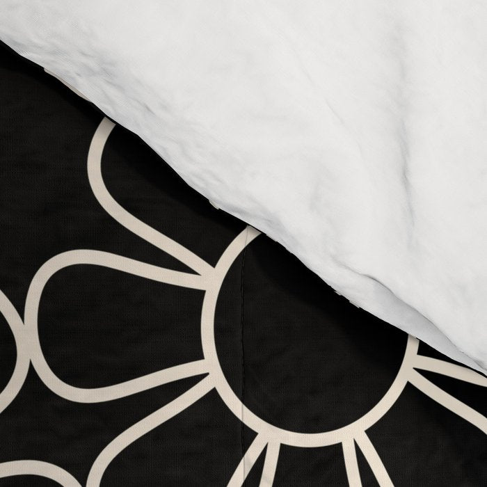 Retro Garden Flowers Contemporary Modern Black and Cream Minimalist Pattern Comforter Gallery Image 4