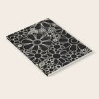 Retro Garden Flowers Contemporary Modern Black and Cream Minimalist Pattern Notebook Gallery Image 2