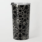 Retro Garden Flowers Contemporary Modern Black and Cream Minimalist Pattern Travel Mug Gallery Image 3