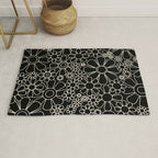 Retro Garden Flowers Contemporary Modern Black and Cream Minimalist Pattern Rug Gallery Image 1