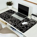 Retro Garden Flowers Contemporary Modern Black and Cream Minimalist Pattern Desk Mat Gallery Image 2