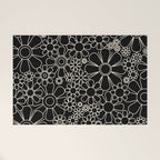 Retro Garden Flowers Contemporary Modern Black and Cream Minimalist Pattern Welcome Mat Gallery Image 1