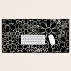 Retro Garden Flowers Contemporary Modern Black and Cream Minimalist Pattern Desk Mat Gallery Image 1