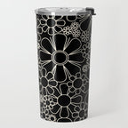Retro Garden Flowers Contemporary Modern Black and Cream Minimalist Pattern Travel Mug Gallery Image 2