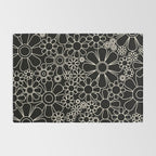 Retro Garden Flowers Contemporary Modern Black and Cream Minimalist Pattern Rug Gallery Image 2