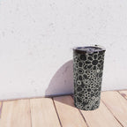 Retro Garden Flowers Contemporary Modern Black and Cream Minimalist Pattern Travel Mug Gallery Image 4