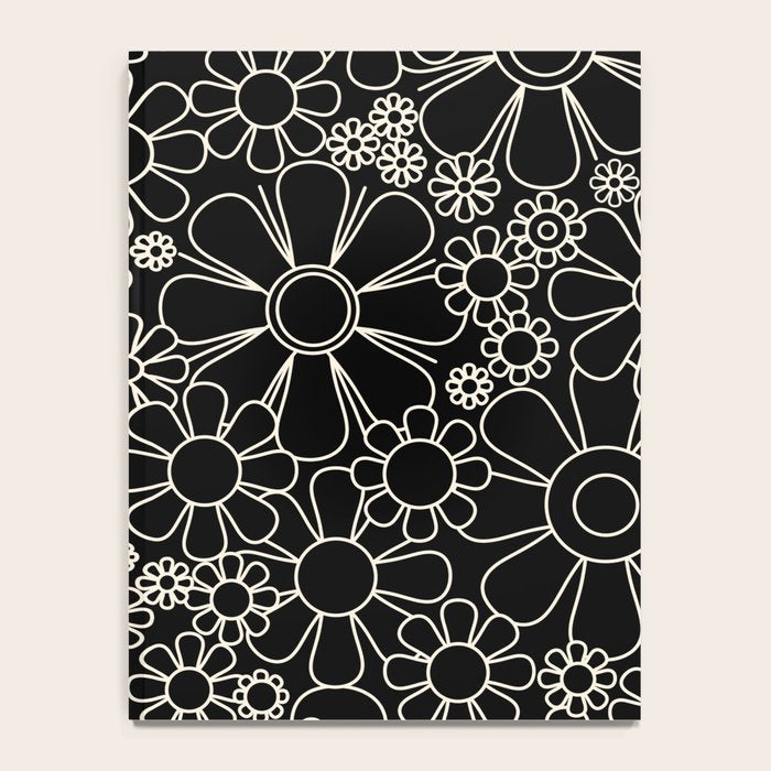 Retro Garden Flowers Contemporary Modern Black and Cream Minimalist Pattern Notebook Gallery Image 4