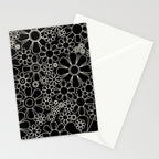 Retro Garden Flowers Contemporary Modern Black and Cream Minimalist Pattern Stationery Card Gallery Image 2