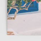 Blue Door in Santorini Greece - Pink Flowers by House - Fine Art Travel Photography Poster Gallery Image 3