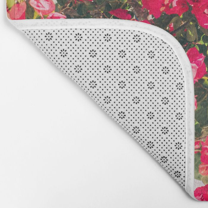 Blue Door in Santorini Greece - Pink Flowers by House - Fine Art Travel Photography Bath Mat Gallery Image 2