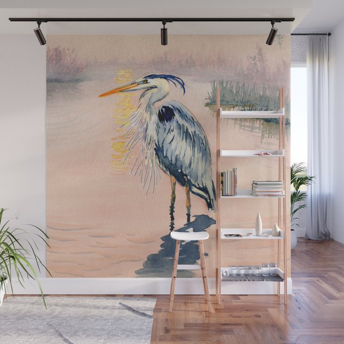 Great Blue Heron at Sunset Wall Mural Gallery Image 1