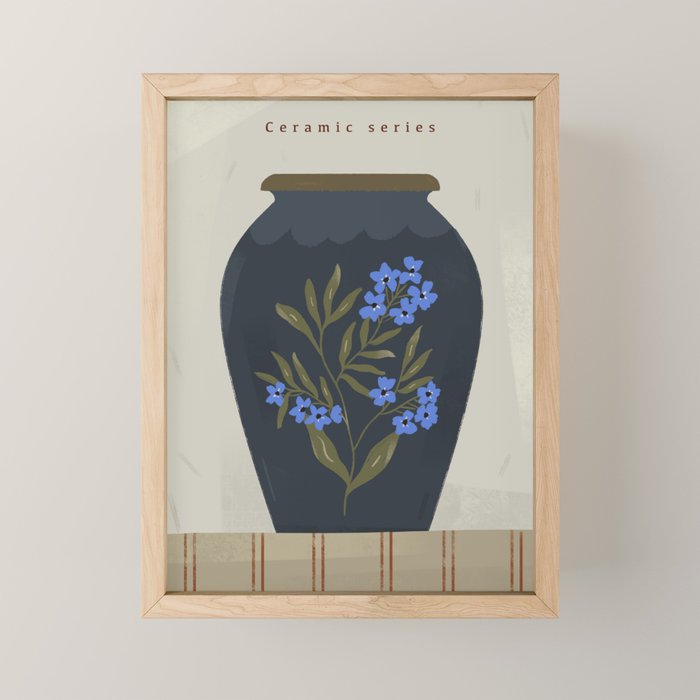  blue jug with floral ornament  Mini Art Print Gallery Image 1