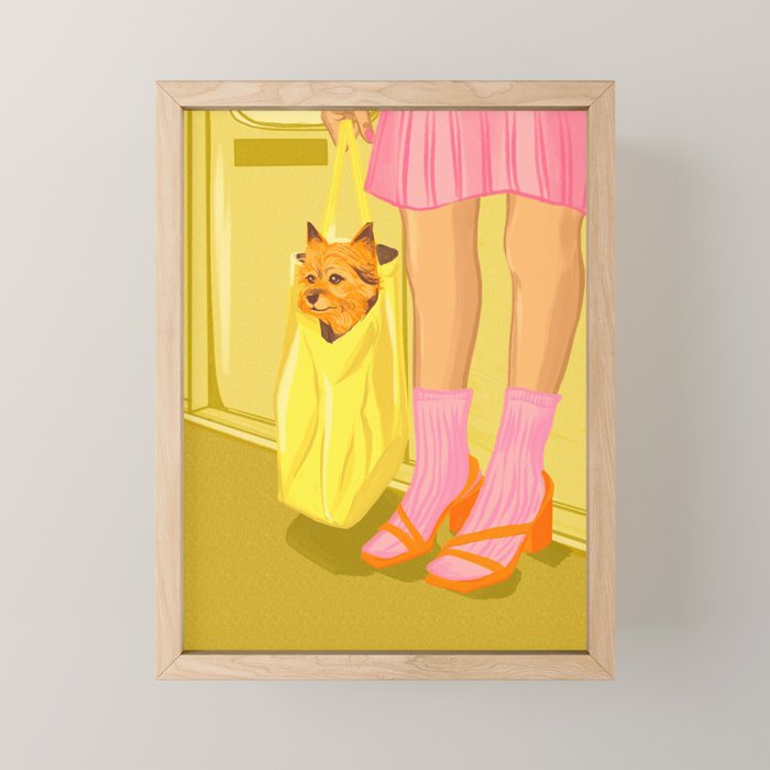 Pop Art Print of Girl with Dog in a Tote on the Subway Mini Art Print Gallery Image 1