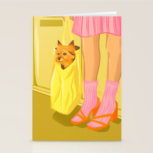Pop Art Print of Girl with Dog in a Tote on the Subway Stationery Card Gallery Image 2