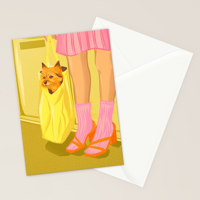 Pop Art Print of Girl with Dog in a Tote on the Subway Stationery Card Gallery Image 2