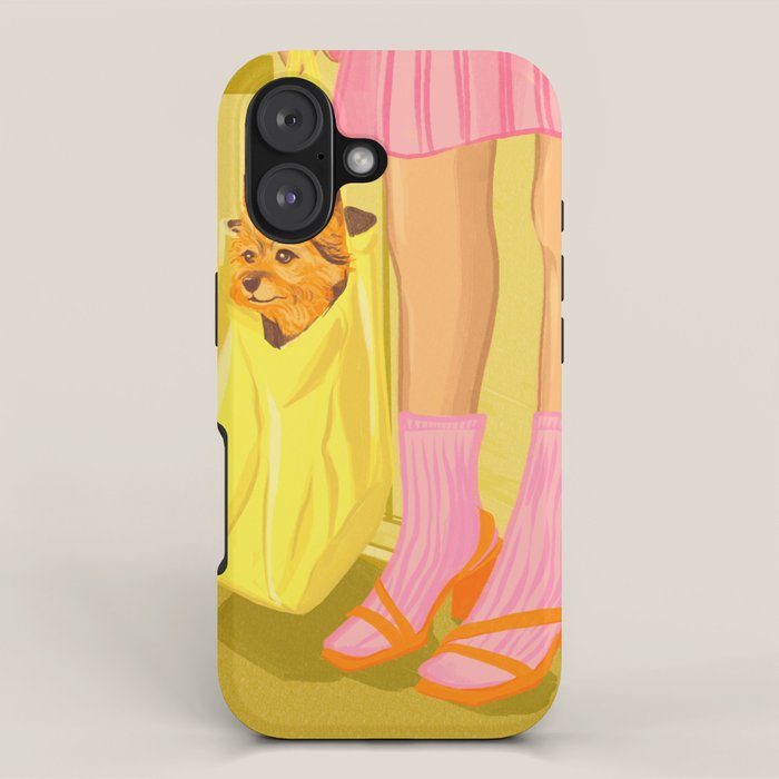 Pop Art Print of Girl with Dog in a Tote on the Subway iPhone Case Gallery Image 1