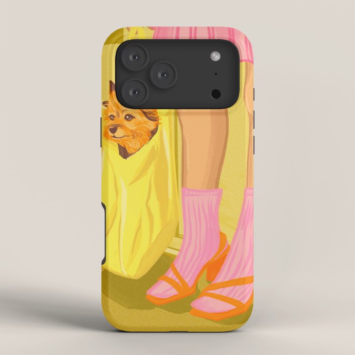 Pop Art Print of Girl with Dog in a Tote on the Subway iPhone Case Gallery Image 4
