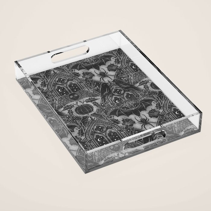 Gothic Halloween Damask - grayscale  Acrylic Tray Gallery Image 1