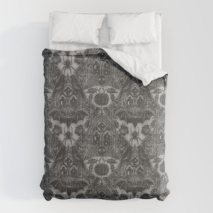 Gothic Halloween Damask - grayscale  Comforter Gallery Image 1