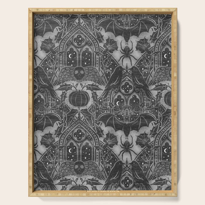 Gothic Halloween Damask - grayscale  Serving Tray Gallery Image 1