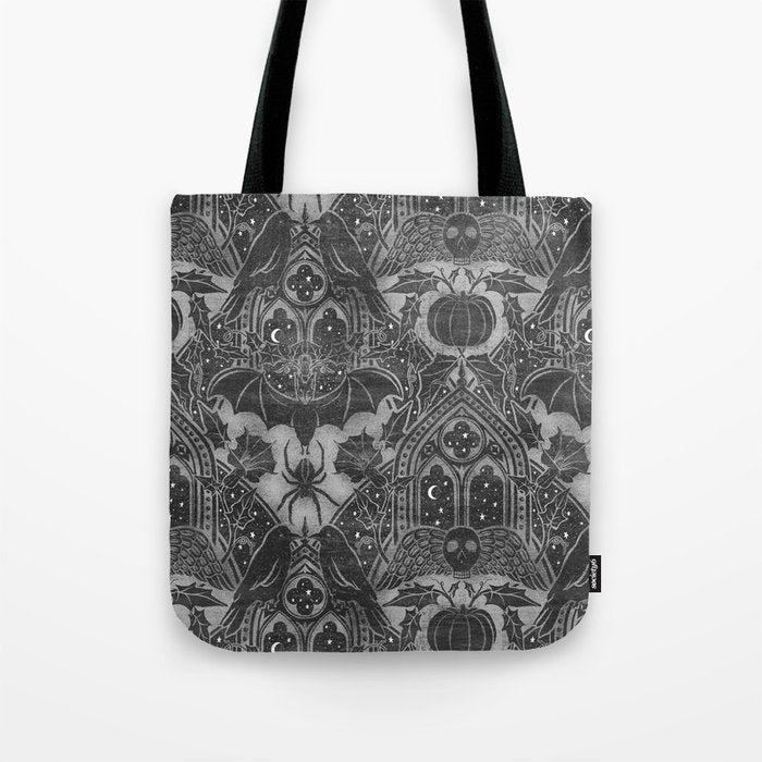 Gothic Halloween Damask - grayscale  Tote Bag Gallery Image 1