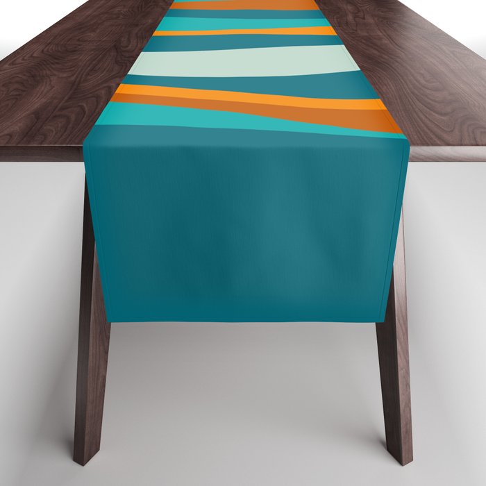 Liquid Stripes in Rust Orange Aqua Turquoise Teal  Table Runner Gallery Image 1
