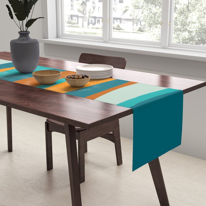 Liquid Stripes in Rust Orange Aqua Turquoise Teal  Table Runner Gallery Image 2