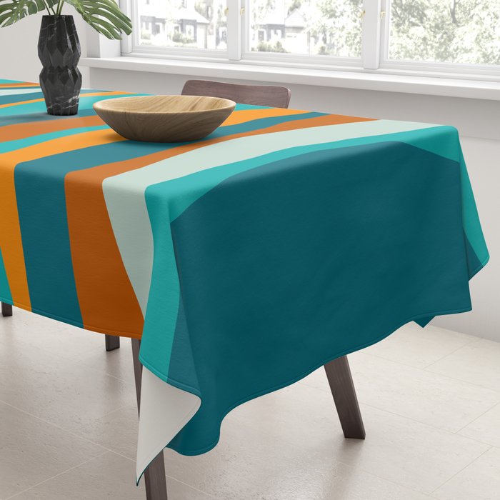 Liquid Stripes in Rust Orange Aqua Turquoise Teal  Tablecloth Gallery Image 3