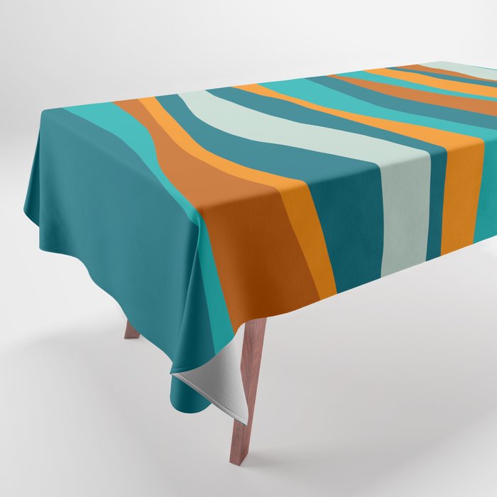 Liquid Stripes in Rust Orange Aqua Turquoise Teal  Tablecloth Gallery Image 1
