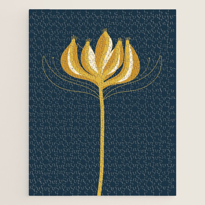  Fleur Exotique - Floral Minimalism in Mustard and Navy  Jigsaw Puzzle Gallery Image 1