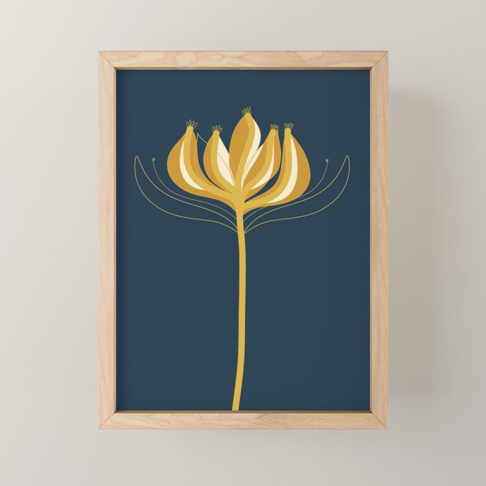  Fleur Exotique - Floral Minimalism in Mustard and Navy  Mini Art Print Gallery Image 1