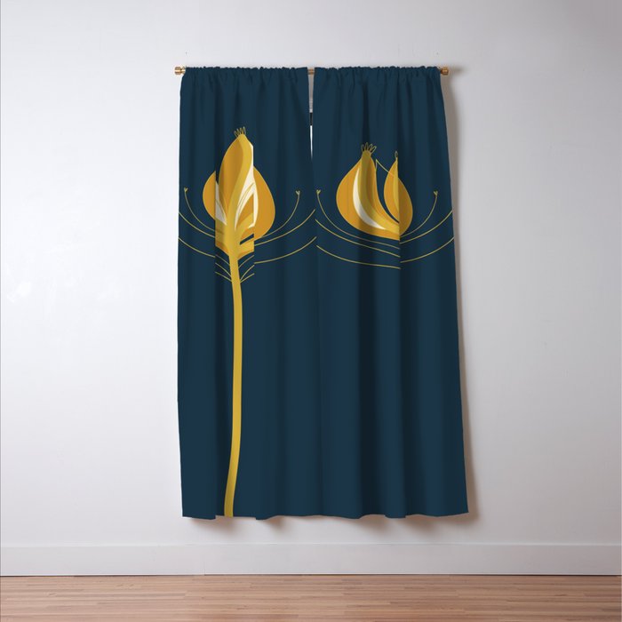 Fleur Exotique - Floral Minimalism in Mustard and Navy  Window Curtain Gallery Image 3