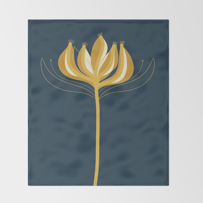  Fleur Exotique - Floral Minimalism in Mustard and Navy  Throw Blanket Gallery Image 2