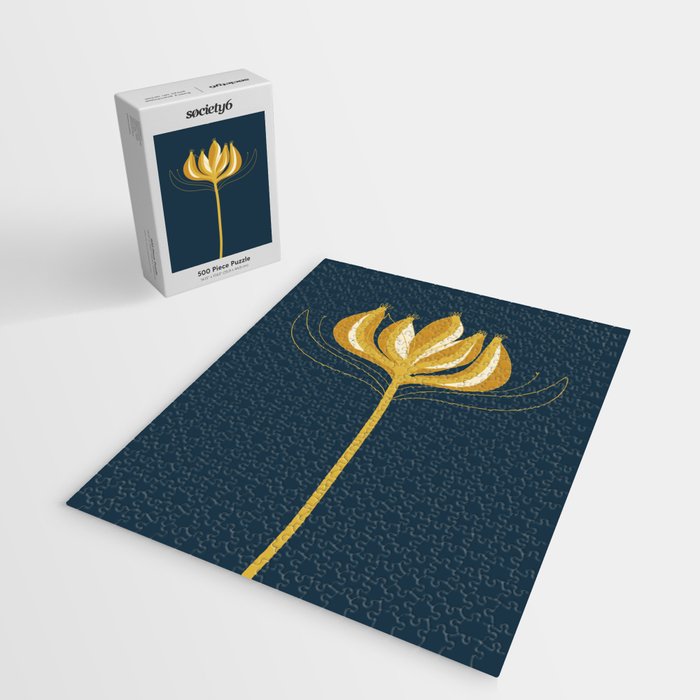  Fleur Exotique - Floral Minimalism in Mustard and Navy  Jigsaw Puzzle Gallery Image 2