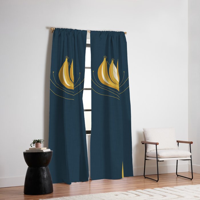  Fleur Exotique - Floral Minimalism in Mustard and Navy  Window Curtain Gallery Image 2