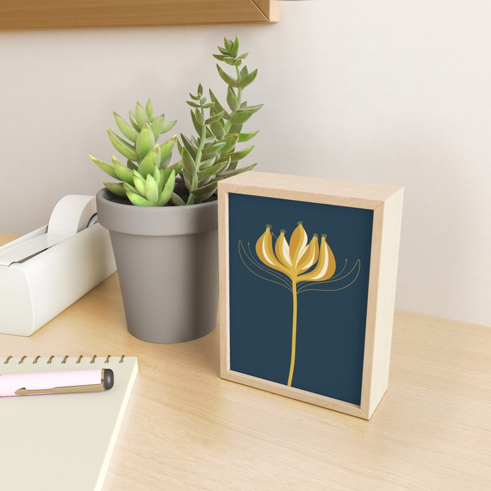  Fleur Exotique - Floral Minimalism in Mustard and Navy  Mini Art Print Gallery Image 2