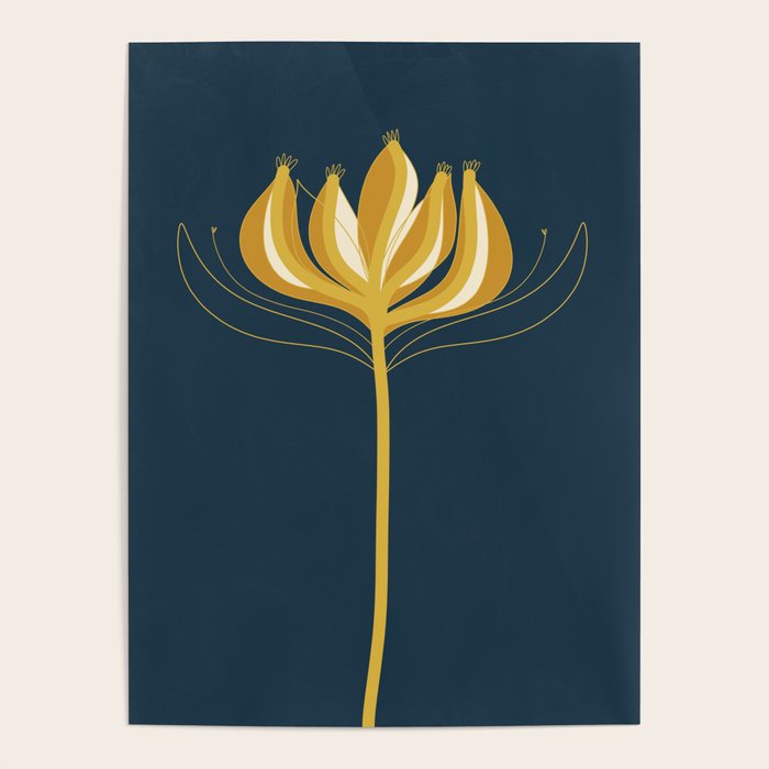 Fleur Exotique - Floral Minimalism in Mustard and Navy  Poster Gallery Image 4