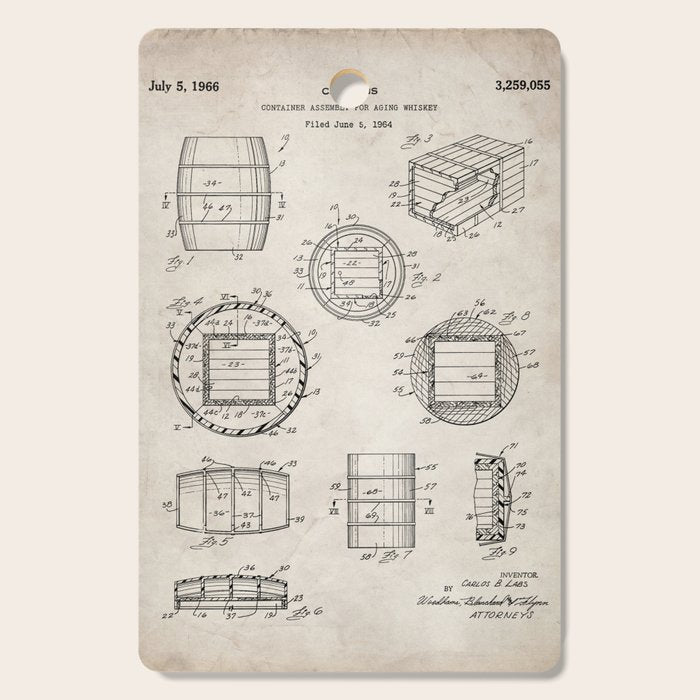 Whisky Barrel Patent - Whisky Art - Antique Cutting Board Gallery Image 1