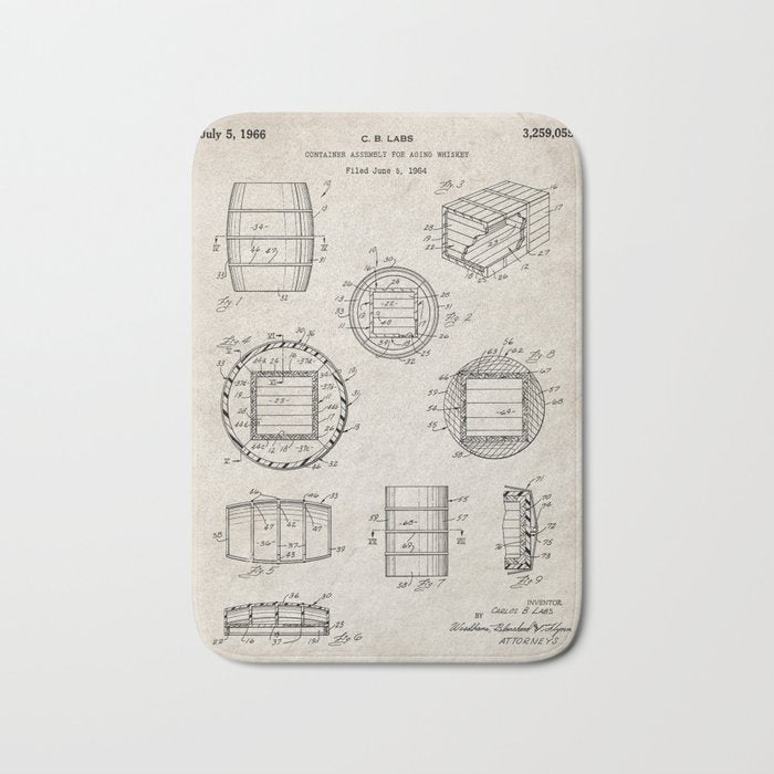 Whisky Barrel Patent - Whisky Art - Antique Bath Mat Gallery Image 1