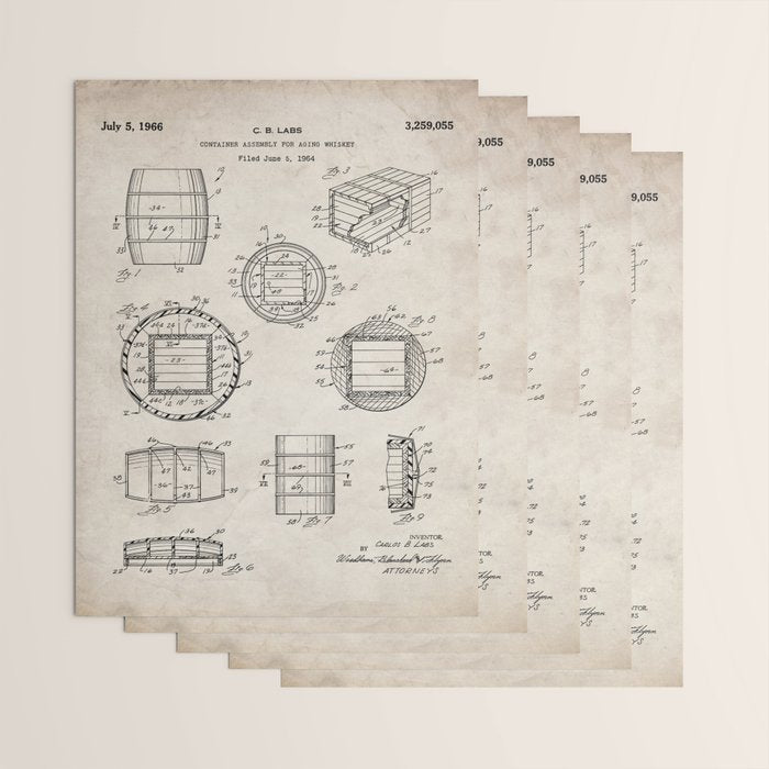 Whisky Barrel Patent - Whisky Art - Antique Wrapping Paper Gallery Image 3