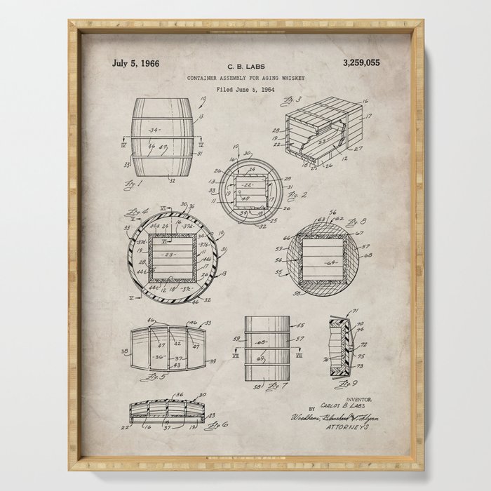 Whisky Barrel Patent - Whisky Art - Antique Serving Tray Gallery Image 1