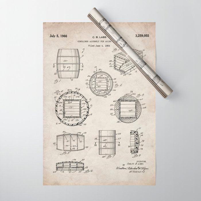 Whisky Barrel Patent - Whisky Art - Antique Wrapping Paper Gallery Image 1