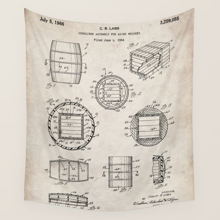 Whisky Barrel Patent - Whisky Art - Antique Wall Tapestry Gallery Image 4