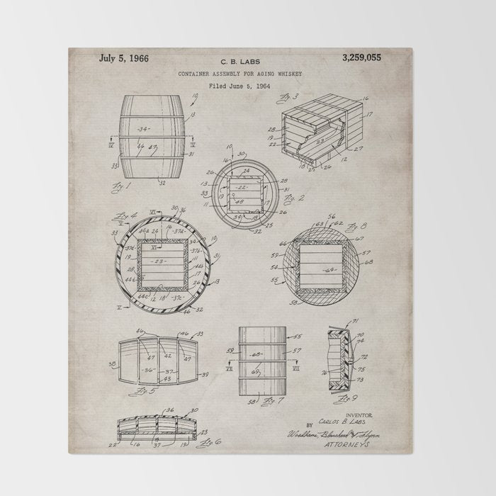 Whisky Barrel Patent - Whisky Art - Antique Throw Blanket Gallery Image 2
