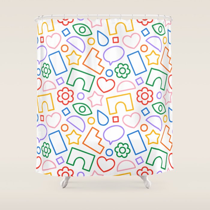Abstract colorful doodle shape art pattern Shower Curtain Gallery Image 1