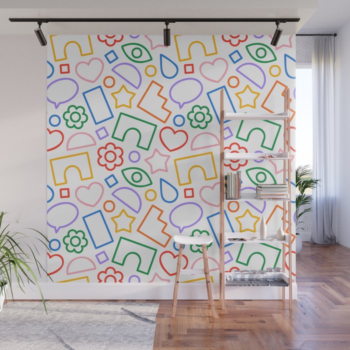 Abstract colorful doodle shape art pattern Wall Mural Gallery Image 1