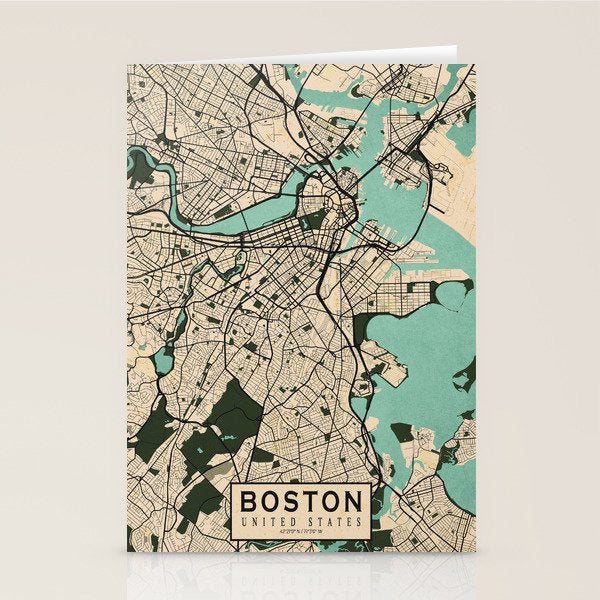 Boston City Map of the United States - Vintage Stationery Card Gallery Image 2