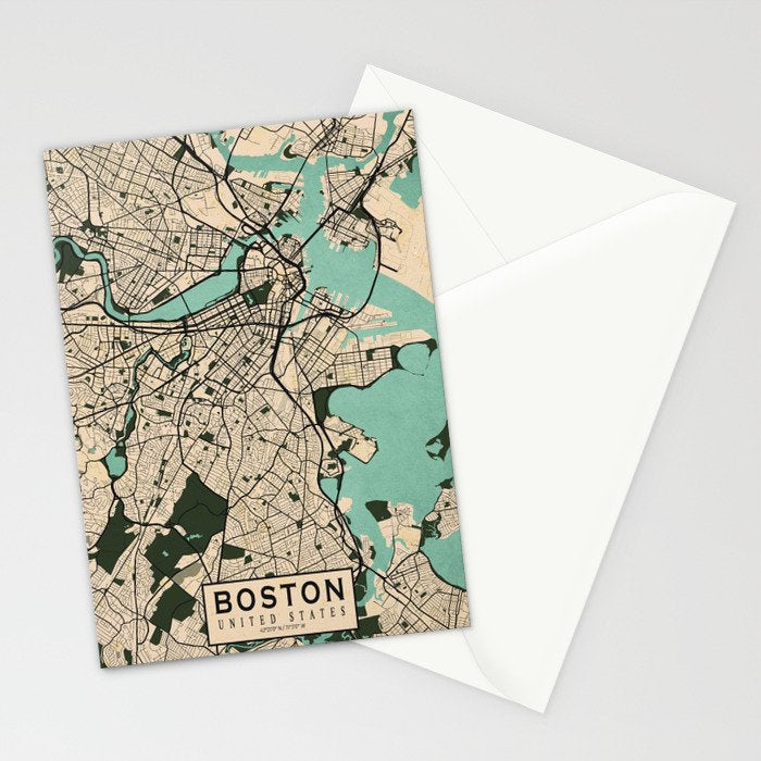 Boston City Map of the United States - Vintage Stationery Card Gallery Image 2