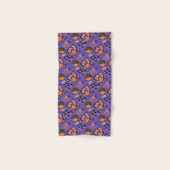 Trippy mushrooms and stars - purple Bath Towel Gallery Image 1