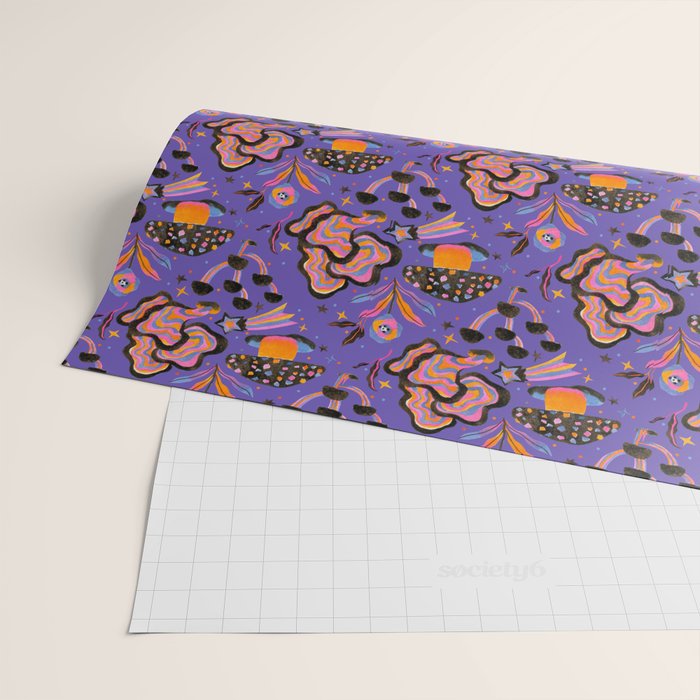 Trippy mushrooms and stars - purple Wrapping Paper Gallery Image 2